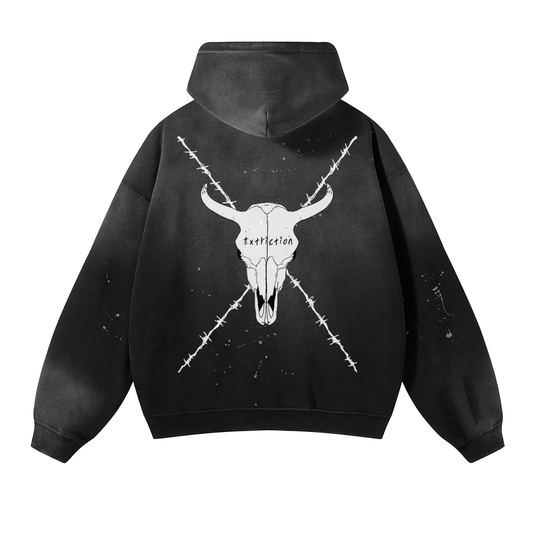 Extriction Vintage Wash Frayed Fleece Hoodie